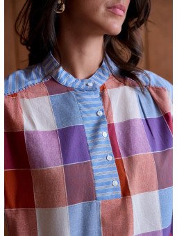 Blouse Femme Ample à Col Officier et Manches Longues