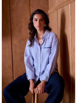 Chemise Femme Ample 100% Coton à Poche Poitrine