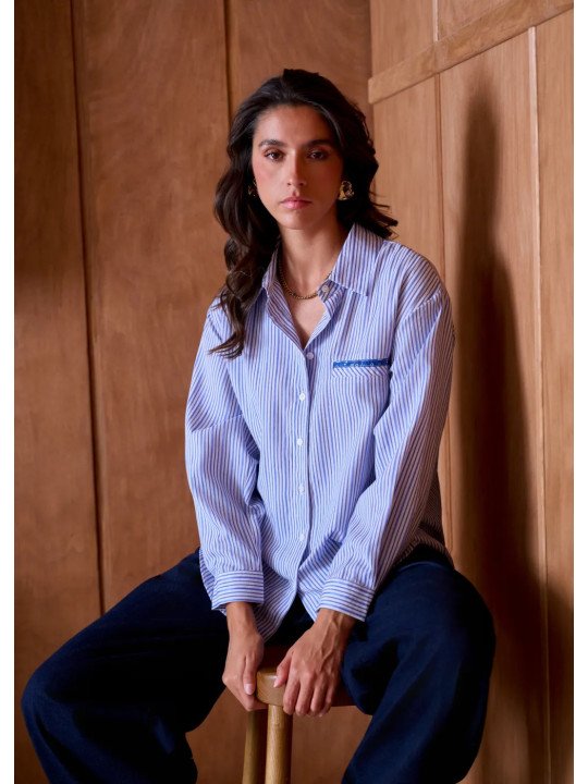 Chemise Femme Ample 100% Coton à Poche Poitrine