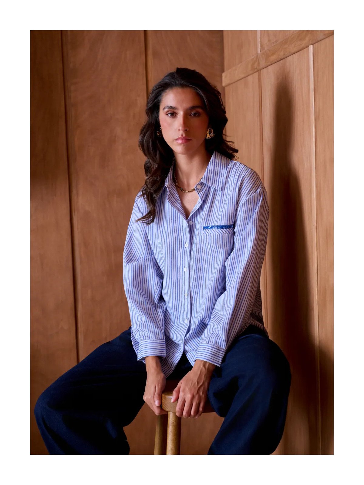 Women's Loose Fit Shirt 100% Cotton with Chest Pocket