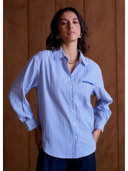 Chemise Femme Ample 100% Coton à Poche Poitrine