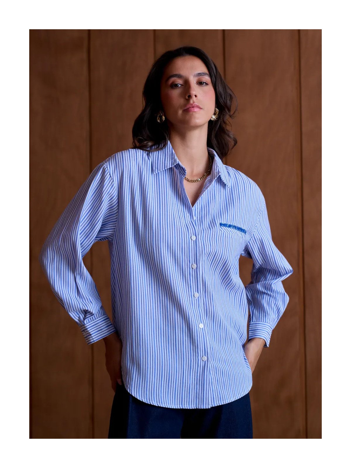 Women's Loose Fit Shirt 100% Cotton with Chest Pocket