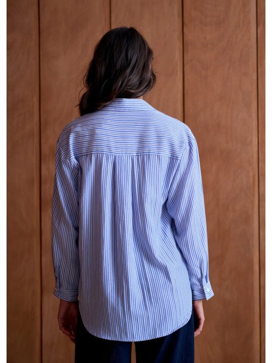 Chemise Femme Ample 100% Coton à Poche Poitrine