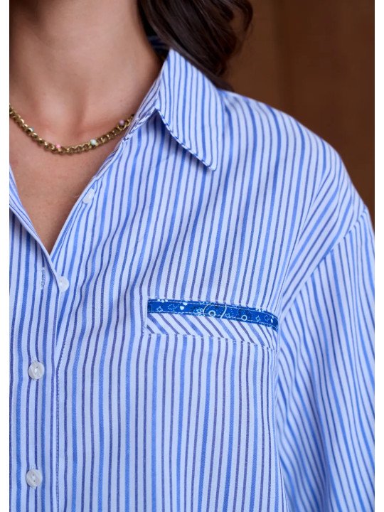 Chemise Femme Ample 100% Coton à Poche Poitrine