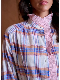 Chemise Femme Ample à Col Volanté et Manches Longues