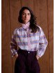Women's loose-fitting shirt with a ruffled collar and long sleeves