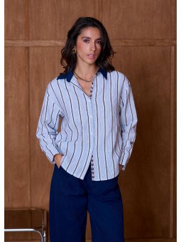 Chemise Femme Ample à Col Contrastant