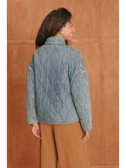 Veste matelassée en denim femme à col montant
