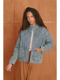Veste matelassée en denim femme à col montant