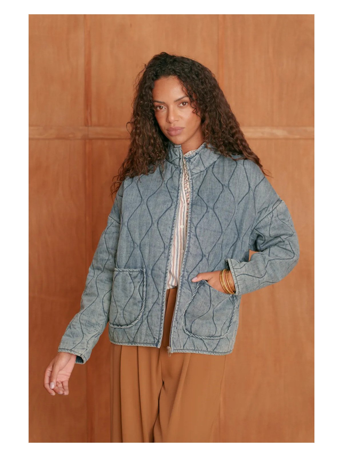 Gesteppte Jeansjacke für Damen mit Stehkragen