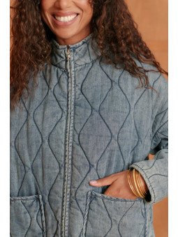 Veste matelassée en denim femme à col montant