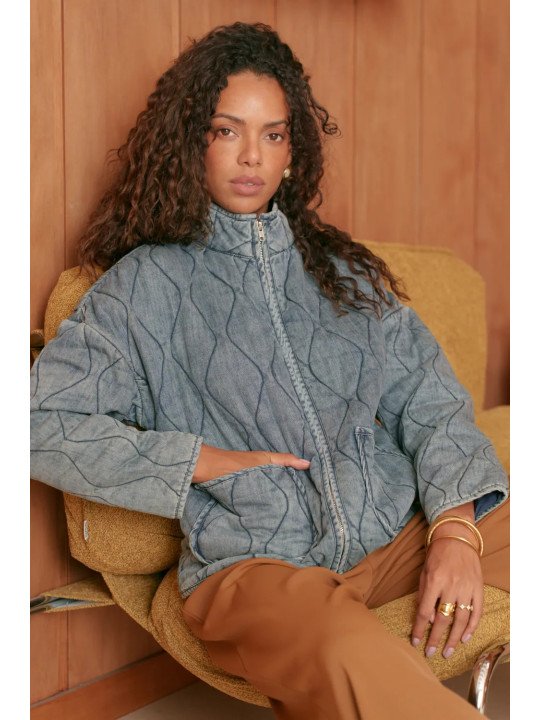 Gesteppte Jeansjacke für Damen mit Stehkragen
