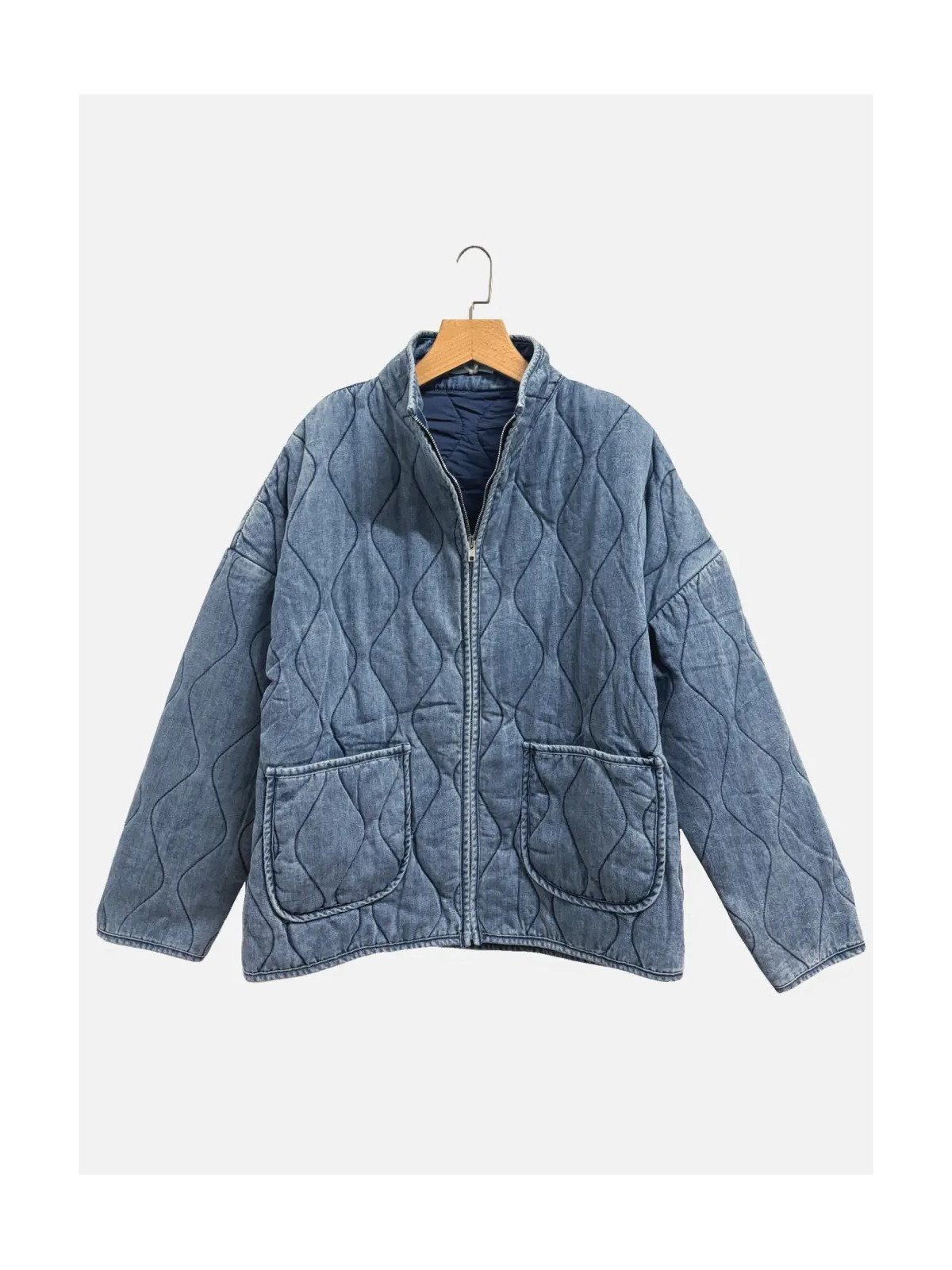 Veste matelassée en denim femme à col montant