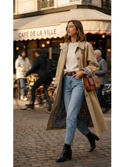 Women's long belted trench coat