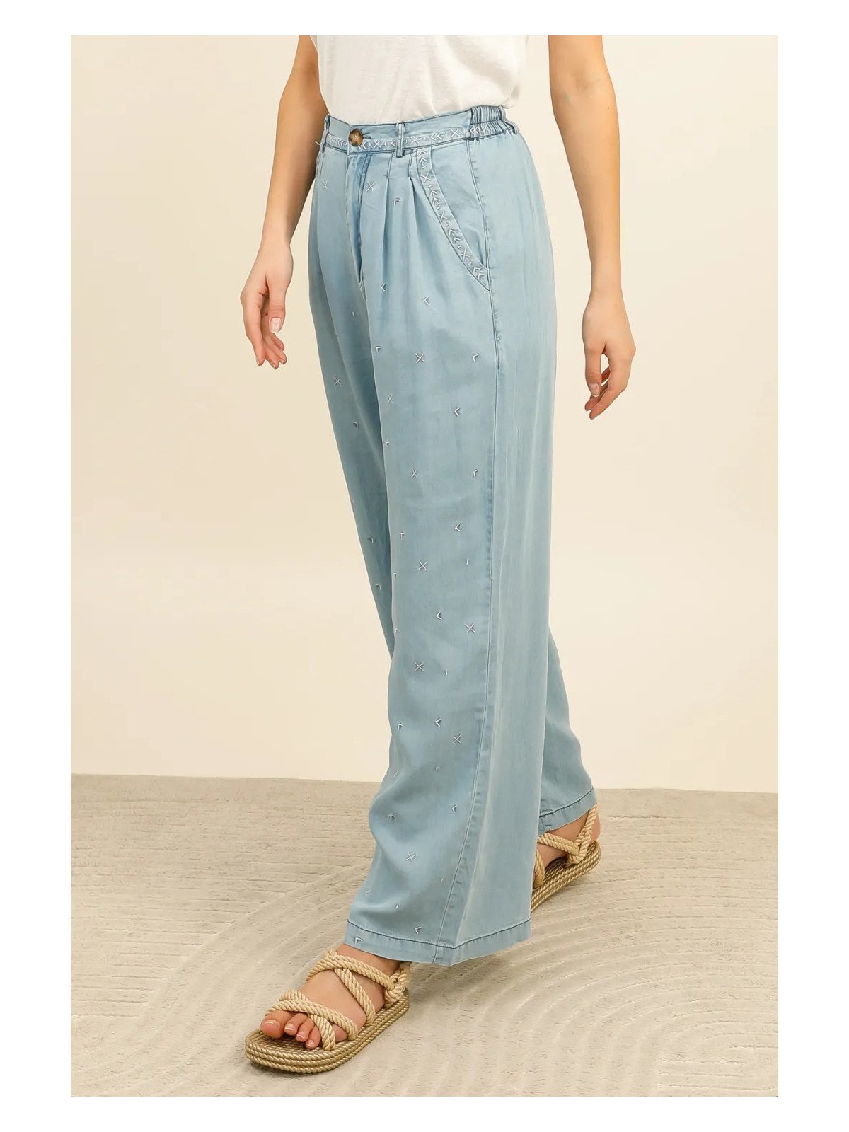 Pantalon large 100 % lyocell femme