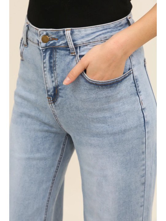 Damen-Jeans mit hohem Bund und weitem Bein aus Stretch-Baumwolle