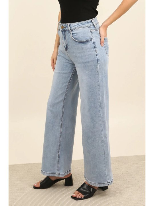 Damen-Jeans mit hohem Bund und weitem Bein aus Stretch-Baumwolle