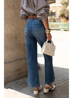 Damen-Jeans mit hohem Bund und weitem Bein aus Stretch-Baumwolle