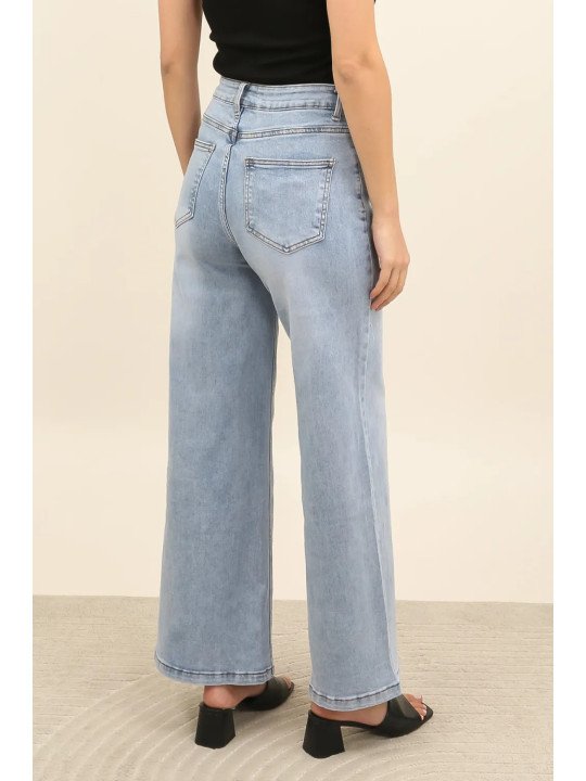Jean femme taille haute large en coton stretch