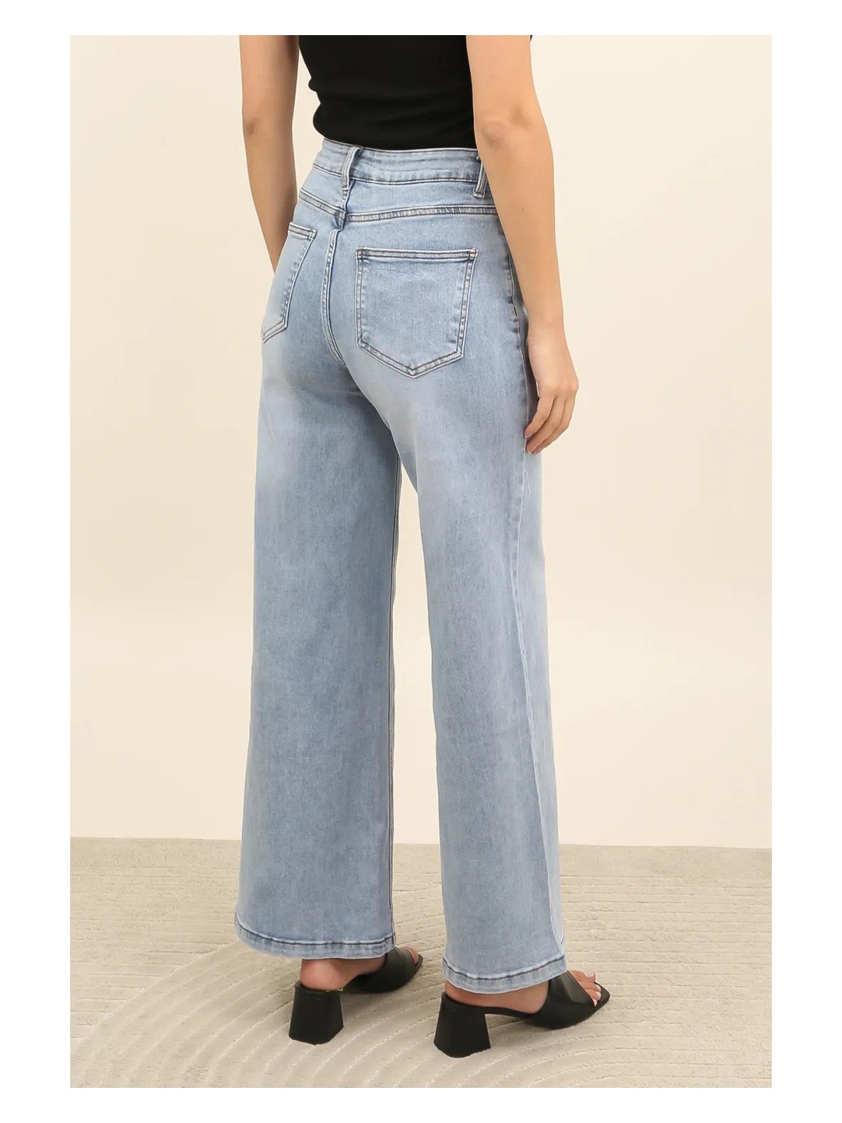 Damen-Jeans mit hohem Bund und weitem Bein aus Stretch-Baumwolle