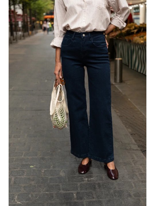 Jean femme taille haute coupe large
