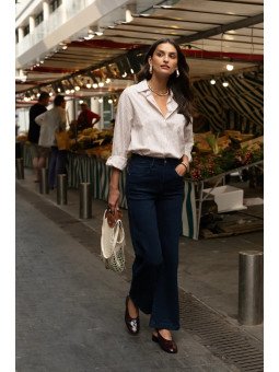 Jean femme taille haute coupe large