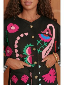 Veste Femme Brodée 100% Coton Boutonnée