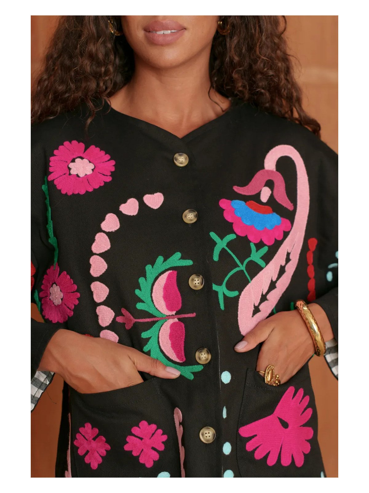 Women's Embroidered Button-Down Jacket, 100% Cotton