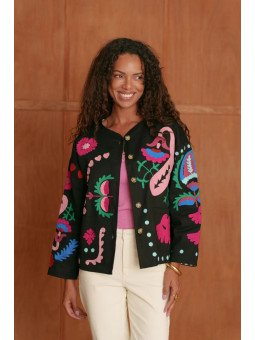 Veste Femme Brodée 100% Coton Boutonnée