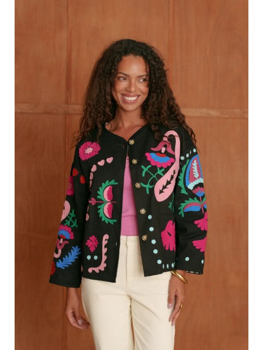 Veste Femme Brodée 100% Coton Boutonnée