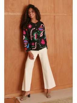 Veste Femme Brodée 100% Coton Boutonnée