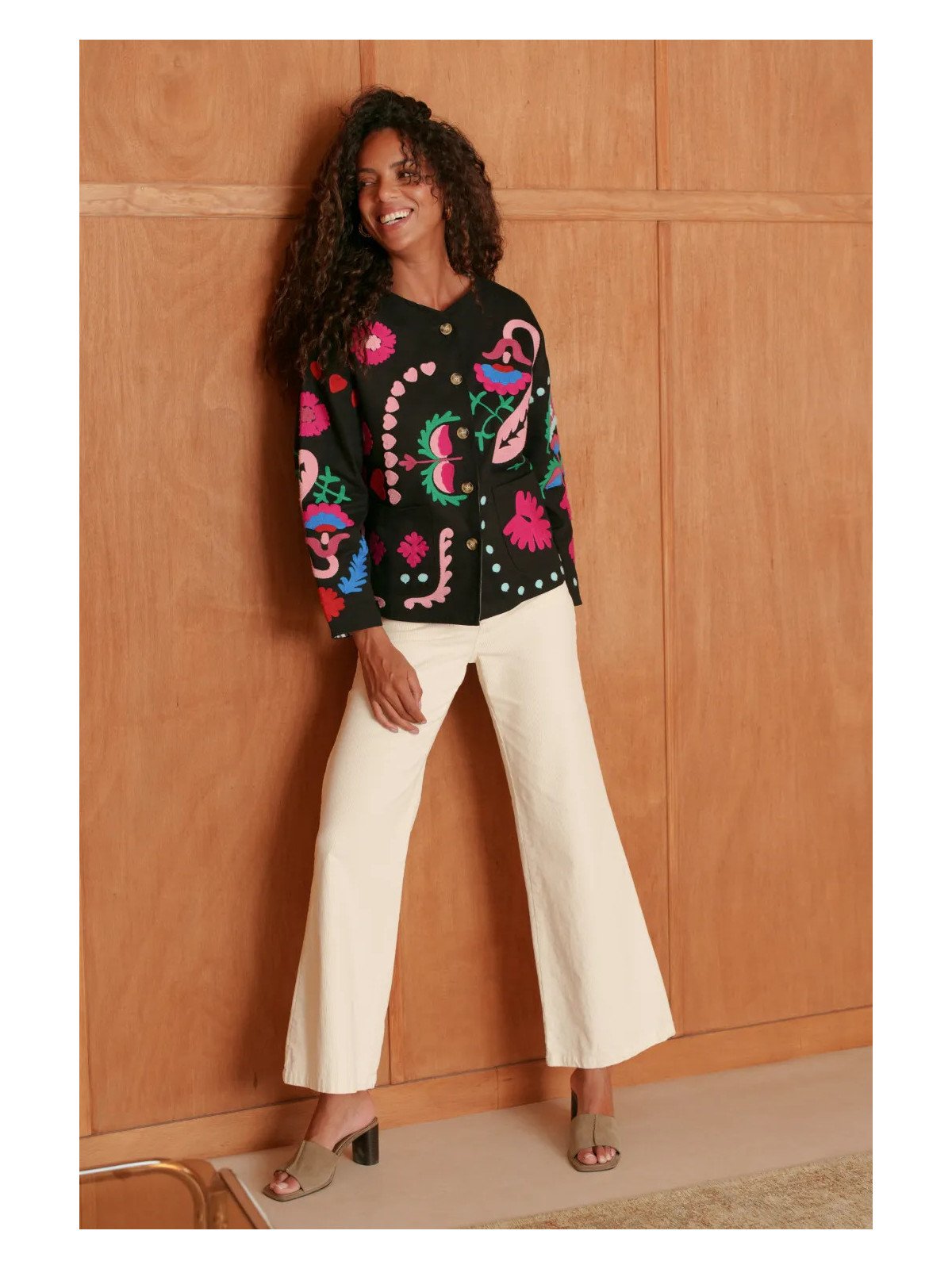 Women's Embroidered Button-Down Jacket, 100% Cotton