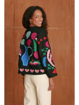 Veste Femme Brodée 100% Coton Boutonnée