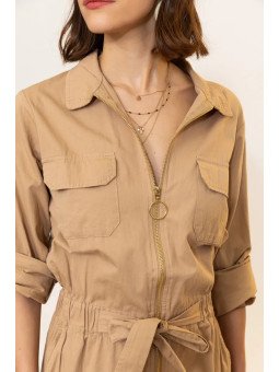 Combinaison Femme 100% Coton Zippée et Ceinturée