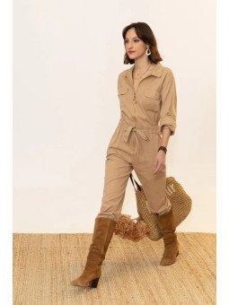 Combinaison Femme 100% Coton Zippée et Ceinturée