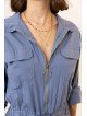 Damen-Jumpsuit aus 100 % Baumwolle mit Reißverschluss und Gürtel