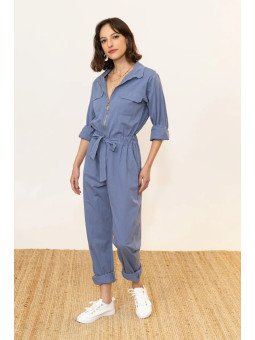 Combinaison Femme 100% Coton Zippée et Ceinturée