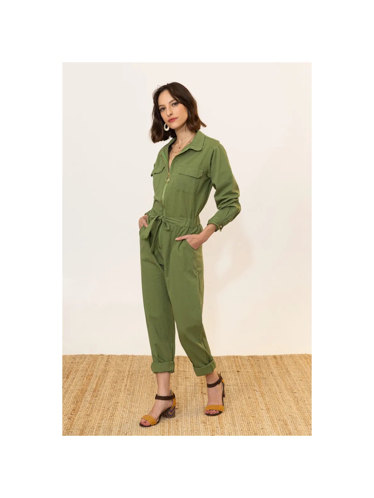 Women's 100% Cotton Zip-Up and Belted Jumpsuit