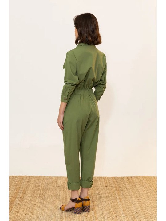 Women's 100% Cotton Zip-Up and Belted Jumpsuit
