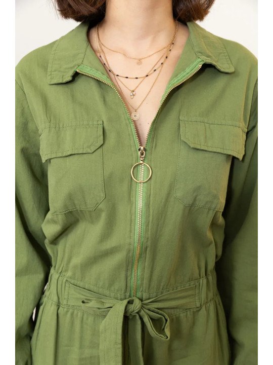 Women's 100% Cotton Zip-Up and Belted Jumpsuit