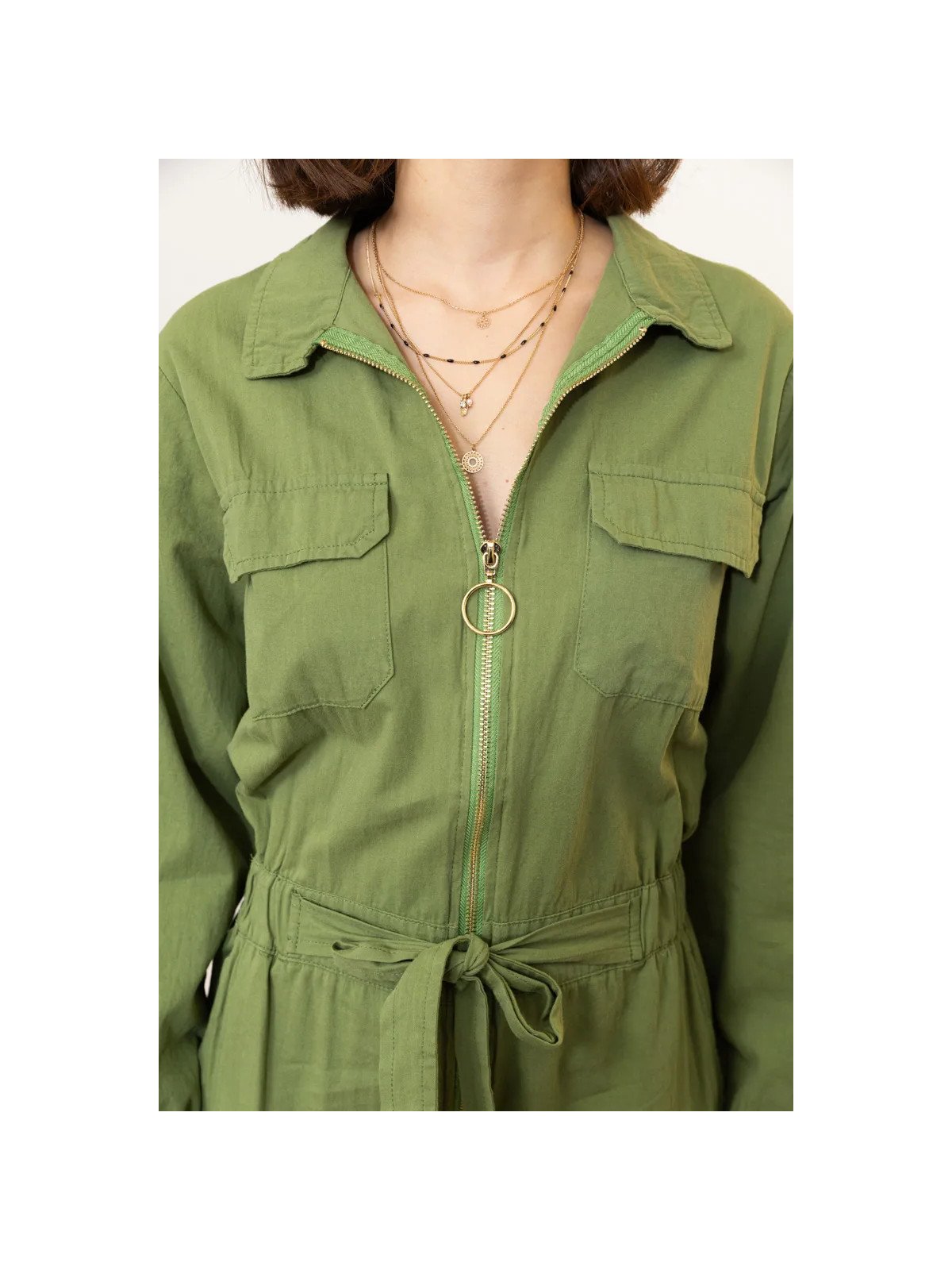 Women's 100% Cotton Zip-Up and Belted Jumpsuit