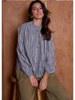 Blouse ample femme à col froncé et manches longues