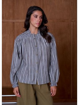 Blouse ample femme à col froncé et manches longues