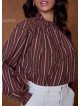 Women's loose-fitting blouse with a gathered collar and long sleeves