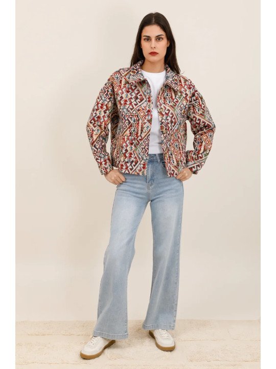 Women's short jacket in structured jacquard