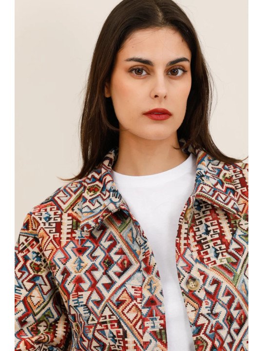 Women's short jacket in structured jacquard