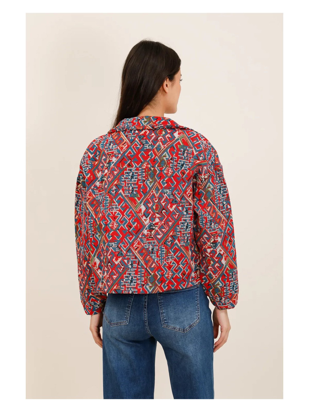 Women's short jacket in structured jacquard
