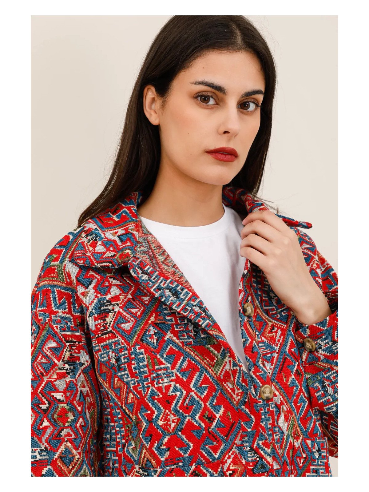 Women's short jacket in structured jacquard