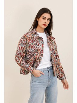 Kurze Damenjacke aus strukturiertem Jacquard