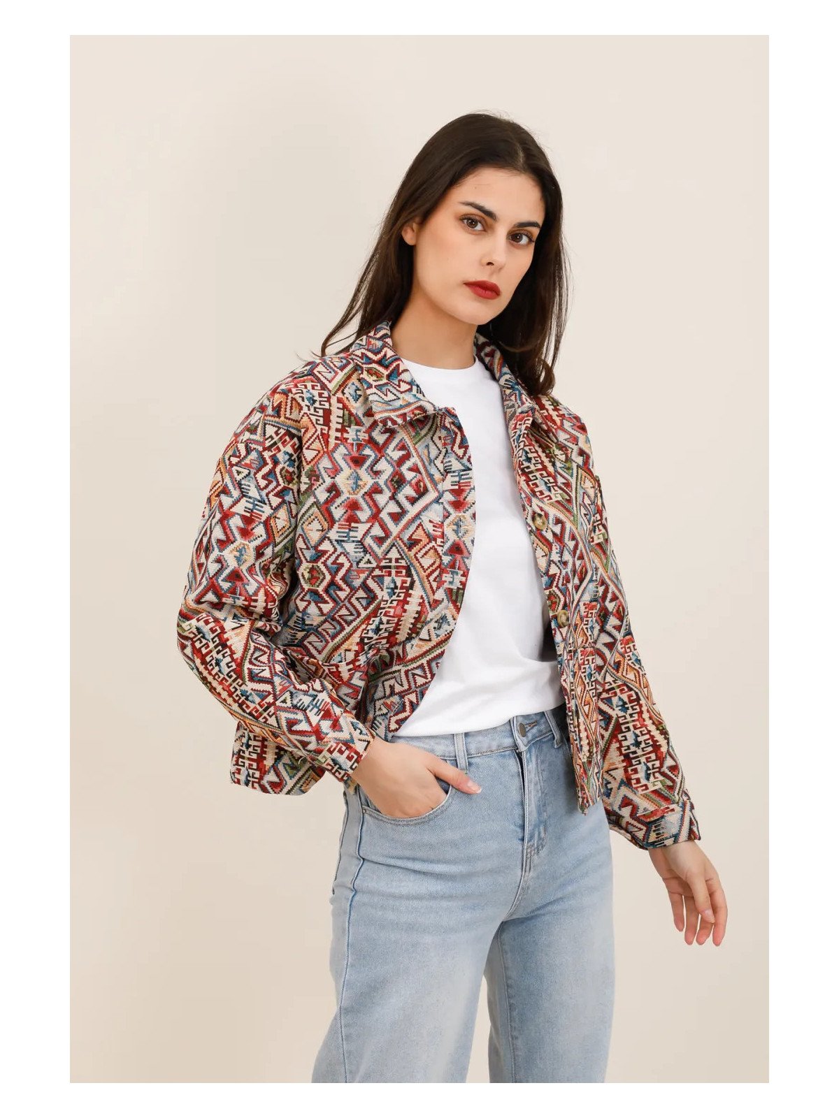 Veste courte femme en jacquard structuré